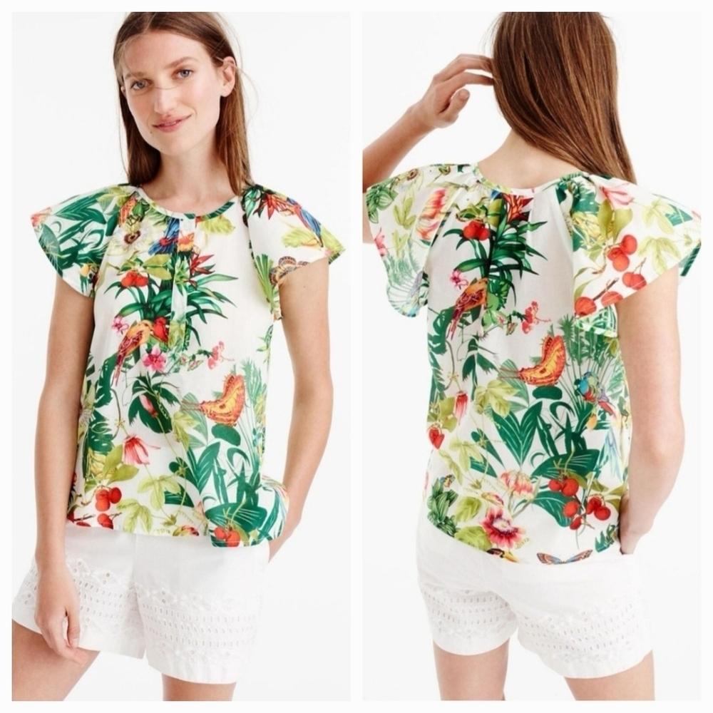 J. Crew Colorful Tropical Print Ratti Blouse size 2
